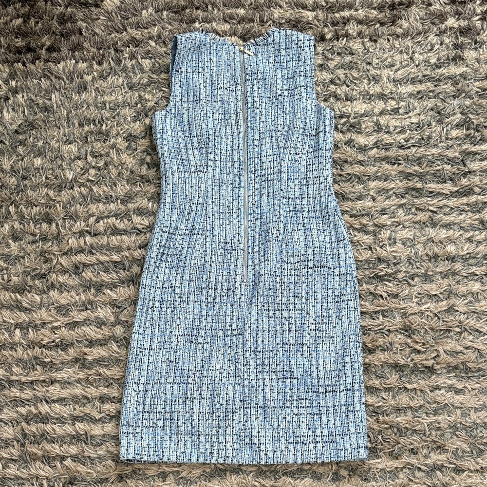 NWOT! Karl Lagerfeld Light Blue Tweed Midi Dress, Size 0 - Picture 2 of 11